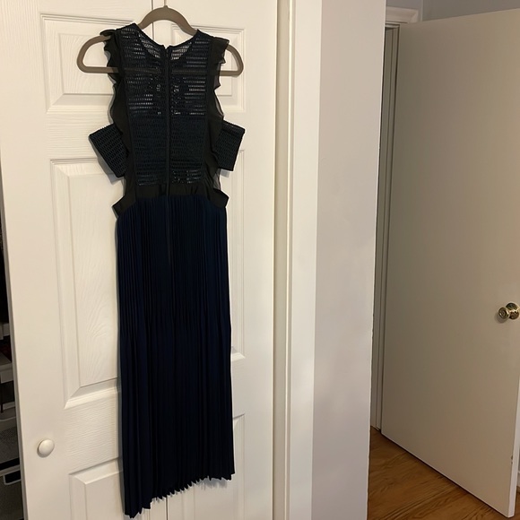 Self-Portrait Navy Cut Out Dress with Pleated Skirt - Picture 4 of 6